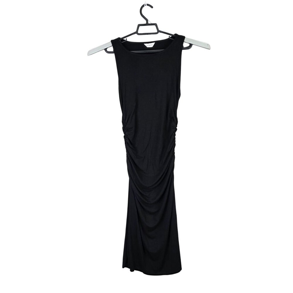 Womens Athleta Black Sleeveless Ruched Midi Dress Rayon Spandex Blend Size M